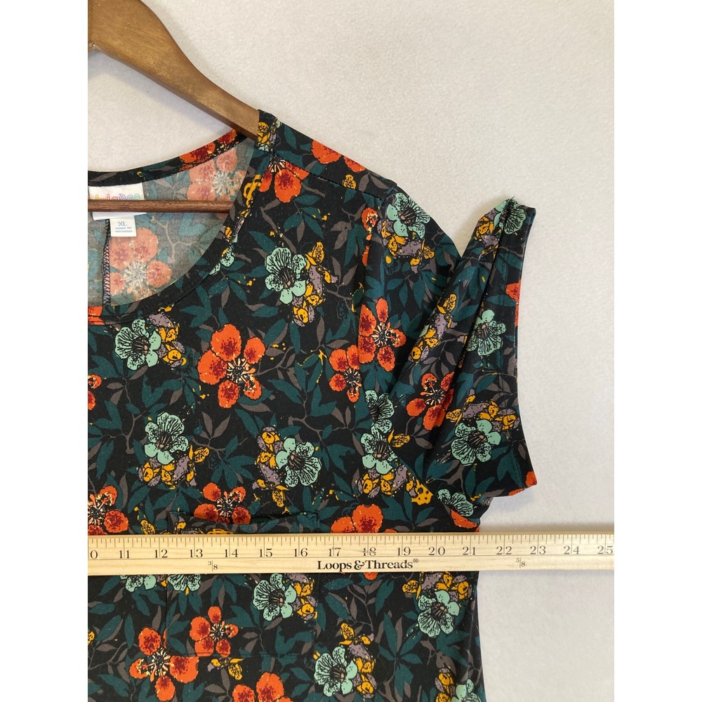 Floral Boho LuLaRoe Women XL Teal Orange Short Sleeve Pocket‎ Swing Dress - Picture 5 of 10